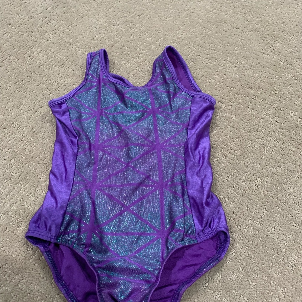 geometric purple and teal shimmer leotard